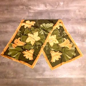 Vera Neumann Olive Green Yellow Lily Oblong Scarf 70s